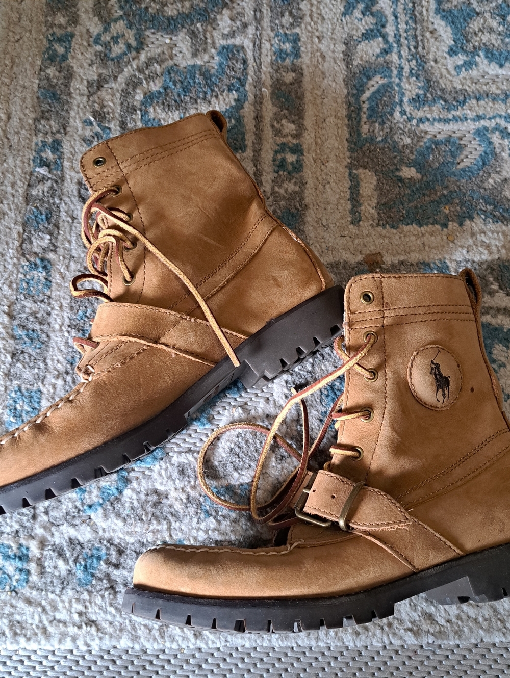 Ralph Lauren Tan Leather Ranger Lace-Up Buckle Boots